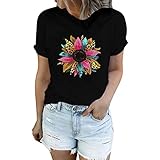 Lässiges Kurzarm-T-Shirt mit aztekischem Western-Denim-Print für Damen Hemden 21 - Black XX-Larg