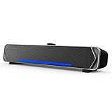 Aufine PC-Lautsprecher, Soundbar, kabelgebunden, Computer-Lautsprecher, USB-betrieben mit 2 Membranen, Lautsprecher für PC mit LED-Licht, 3,5 mm Audiokabel für PC, Desktop, Laptop