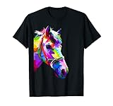 Buntes Pop Art Pferdeportrait | Reiten lustiges Pferde T-S