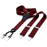 DonDon® Herren Hosenträger breit 4 Clips mit Leder in Y-Form – Bordeaux Dunk