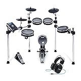 Alesis Drums und Kopfhörer Paket - Command Mesh Kit 8-teiliges E Drum Set mit 600 elektronischen/akustischen Drum-Kits, Drum-Lektionen von Melodics & Professioneller E Drums Kopfhörer DRP100