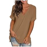 T-Shirt Damen Sommer Oberteile Kurzarm Tee Tops Casual mit V-Ausschnitt und Farbverlauf Shirt Hemd Bluse Female Teenager Mädchen Tshirt V-Ausschnitte Loose Oversize Shirt Ob