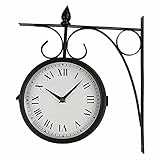 Große Wanduhr, Doppelseitige Vintage Retro Hängende Wanduhr Station Wanduhr Nicht tickende Ruhige Metall Moderne Wanduhren für Zuhause, Büro, Küche, W