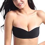 ARbuliry Adhesive Bras, Unsichtbarer Silikon Push Up Trägerloser BH Wiederverwendbar Atmungsaktiv Elastisch Hautfreundlich Rückenfreie BHS (schwarz (mit Box) * 2set One Size)