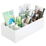 mDesign Schminkaufbewahrung für Wasch- oder Schminktische – Aufbewahrungsbox aus BPA-freiem Kunststoff für Make-up – moderner Kosmetik Organizer mit 6 Fächern – weiß