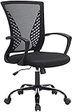 SONGMICS Bürostuhl, Schreibtischstuhl mit Netzbespannung, höhenverstellbarer Computerstuhl, 360° Drehstuhl, Wippfunktion, atmungsaktiv, Büro, Arbeitszimmer, bis 120 kg belastbar, schwarz, OBN22B