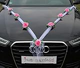 Organza M Auto Schmuck Braut Paar Rose Deko Dekoration Hochzeit Car Auto Wedding Deko (Rosa/Weiß)