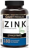 Zink 180 Kapseln | Zinkzitrat, 100% Vegan, ohne Titandioxid | 15mg pro 1 Kap