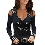 HHOP Damenbluse Falten Damen Bluse Damen Langarm lose Bluse Bluse Damen weiß elegant rostegal Troyer Damen Damen Pullover gelbe Legging