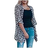 TTWOMEN Mode Damen Strand Vertuschung Rüschen Leopardenmuster Chiffon Knopf Halbarm Strickjacke Badeanzug Jack