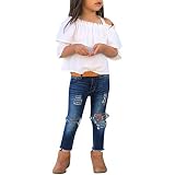 2 Pcs Kleinkind Baby Mädchen Aus der Schulter T-Shirt Tops und Denim Hose Jeans S