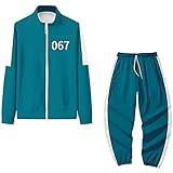 Squid Game Unisex Erwachsene Trainingsanzug Cosplay Kostüm 001 067 218 456 Outfit Zweiteiliges Set Tintenfisch Spiel Merch Hoodie Hose, Grün 067, XL