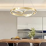 Esstisch Pendelleuchte LED Dimmbar Moderne Ringe Entwurf Hängelampe Höhenverstellbarer Esszimmer Kronleuchter mit Fernbedienung Wohnzimmer Lampe Arbeitszimmer Küche Hängeleuchte Trepp