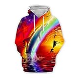 PANBOB Pullover Herren 3D Einzigartig Delfin Drucken Hoodie Herren Trend Loose Komfortabel Lassig Paare Sweatshirt Frühling Herbst Kapuzenpullover Herren Mit Taschen YWS-13 4XL