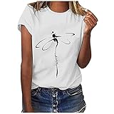Libelle Motiv T-Shirt Damen Sommer Oberteile Lässig Print Kurzarm Rundhalsausschnitt Locker T-Shirt Bluse Top Casual Einfarbig Basic Gestückelte Tees Tops Elegant Mädchen Drucken Rundhals Ob