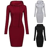 Jaysis Sweatshirt Kleid Damen Lang Kapuze Pulloverkleid Elegant Langarm Sweatkleid Mit Kängurutasche und Kordelzug Frauen Lässig Slim Fit Long Hoodie Tunika Wickelkleid Cocktailkleid Freizeitk