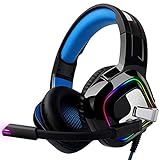 Gaming Kopfhörer für PC/PS4/Mac – August EPG100 – Stereo Gaming Headset mit RGB-LED Licht Rauschunterdrückung Mikrofon 50mm Treiber Flip-Stummschaltung 4D Surround Sound 3,5mm Kabel–für Xbox O