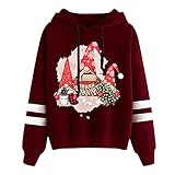 Weihnachtspulli Dicker Plüsch Sweatshirt Lamm Kaschmir Pulli Langarm Shirts Bedrucktes Oversize Oberteil Tops R Pullover Damen Strick Weihnachten Sweatshirt (Wein 9,L)