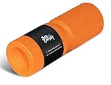 Jung & Durstig | Faszienrolle mit Umlaufrille zur Schonung der Wirbelsäule | Massagerolle Rücken und Beine inklusive Übungen als Ebook Training | Schaumstoffrolle 35 x 14cm mittlere Härte | Orang