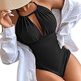 WOYAOBAODAN Damen Badeanzug Neckholder Sport Badeanzug Push up Bademode Hochtaillierte Shorts Badeanzug High Neck Bademode Strandmode Push Up Bikini Set Frauen Zweiteilige Tank