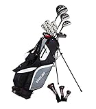 Precise M5 Herren Golfschläger Komplett-Set inkl. Titanium Driver, S.S. Fairway, S.S. Hybrid, S.S. 5-PW Eisen, Putter, Standbag, 3H/C (linke Hand hoch + 2,5 cm)