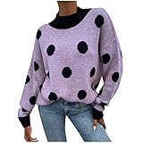 Uomitaff Damen Strickpullover mit Polka Dots Oversize Langarm Beiläufige Grobstrickpullover Strickpullover Sweatshirts Bluse Streifenpullover Tunika Tshirt Top