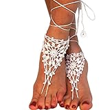 Fußkettchen Strand Hochzeit Elfenbein häkeln Hochzeit barfuß Sandalen nackt Schuhe Fuß Schmuck viktorianischen Spitze Braut Fußkettchen Strand Zubehör W