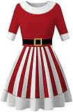 EUDOLAH Damen Weihnachten Kleider Kostüm Festlich Prinzessin Kleid 3D Printed Partykleid Festzug Santa Weihnachtskleid Rot/Gürtel M