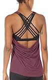 icyzone Damen Sport Tops mit Integriertem BH - 2 in 1 Yoga Gym Shirt Fitness Training Tanktop (XXL, Mauve Orchid)