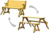 dobar 29301FSCe Praktische Garten Sitzbank 2 in 1 Kombination aus Tisch und Bank FSC-Holz, Sitzgarnitur, Hellbraun, 138 x 144 x 77