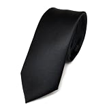 TigerTie schmale Satin Krawatte in black schwarz einfarbig