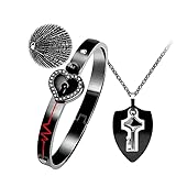 Uloveido 100 Sprachen Ich Liebe Dich Herzschlag Armreif Armband & Schild Schlüssel Anhänger Halskette, Schwarz Edelstahl Schlüssel zum Herzen Paare Schmuck Y953 (Schwarz)
