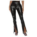 RMBLYfeiye Damen Casual Lederhosen Skinny Fit Mode Hose High Rise Stretch Schmale Hose Hüfte Ausgestellte Schlank Glockenunterseite Damen-S