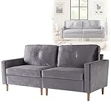 JINGJIN Schlafsofa, 3-Sitzer Sofa, Couch für Wohnzimmer, gemütlich morderne Couch mit dezenten Designelementen, Federkern und Loser Rücken, 194×76×90cm,Grey
