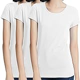 KELOYI Tshirt Damen 3er Pack Basic Rundhals Schlank Kurzarm Blusenshirt Hemd Blickdicht,Weiß,XL