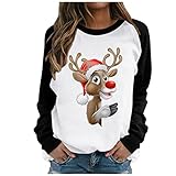 Weihnachten Pullover Damen Langarm Weihnachtspullover Sweatshirt Langarm top Rentier Elfe Drucken Christmas Top T-Shirt Kapuzen Oberteil Weihnachtspulli Loose Longpullover (Schwarz-1, M)