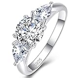 Yaresul 3-Stein Solitär Ring für Frau 925 Sterling Silber Birne und runden Schnitt simulierten Diamant CZ Kostüm Ringe für Frau Alltag Größe 54(17.2)