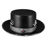 XHLLX Steampunk Zylinder Mit Rotem Edelstein Dekorativ Unisex Halloween Cosplay Hut Retro Style Pu Leder Cap Requisiten Cosplay Halloween Karneval Herren Damen Schw