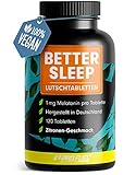 Melatonin Lutschtabletten 120x - leckerer Zitronen-Geschmack - 1mg Melatonin pro Tablette + Magnesium, L-Theanin und Glycin - zuckerfrei gesüßt, 100% vegan - Vorrat für 8 Monate - BETTER SLEE