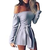 KIMODO® Damen Schulterfrei Einfarbig Bandage Jumpsuit Langarm Einfacher kurzer Playsuit Freizeit O