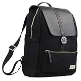 Rucksack New York schwarz, wasserabweisender Canvas/veganes Kunstleder/groß/Laptop Notebook 15 Zoll/DIN A4 Ordner/für Schule, Arbeit, Uni, R