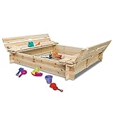 Coemo Sandkasten mit Deckel 120x120 klappbar aus Holz 2 Sitzbänke Sandkiste Buddelk