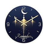 KOUJING Wanduhr mit muslimischem Muster, rund, 3D-Acryl, geräuschlos, tick