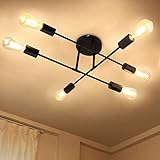Depuley Deckenleuchte Vintage 6 Flammig Schwarz, Retro Deckenlampe Schwenkbar, E27, Eisen, ohne Leuchtmittel, Sputnik Kronleuchter Deckenstrahler für Esszimmer Wohnzimmer S