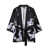 Bluse Shirt Top Herren Sommer japanische Fünf-Punkte-Ärmel Kimono-Mantel-Jacke (M,12schwarz)