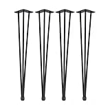 4x Natural Goods Berlin Hairpin Legs Adjustable | Tischbeine Höhenverstellbar | 12mm Stahl | Esstisch, Schreibtisch, Tischgestell, Tischkufen DIY (71cm - 3 Streben - Esstisch, Schwarz)