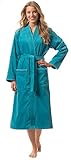 Morgenstern Bademantel für Damen aus Bio Baumwolle ohne Kapuze in Petrol Sauna Mantel wadenlang Sauna Bademantel Frottee Größe M L