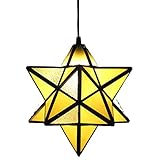 Kreative Star Tiffany Style Glasmalerei Deckenpendelleuchte mit 12-Zoll-Breiten Lampenschirm Esszimmer Küche Insel Flur Pendelleuchten,220V, E27,Gelb