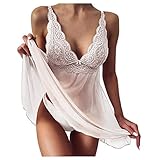 Geilisungren Negligee Damen Sexy Transparent Nachtwäsche Damen Sexy Set Kurz Reizwäsche Dessous Sexy Mit Strapse BH Und Pant Nachthemd Zweiteiliger Spitze Babydoll Sleepwear Pyjama Set Unterw