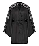 HUNKEMÖLLER Damen Kurzer Kimono aus Satin mit Spitze Schwarz XL/XXL